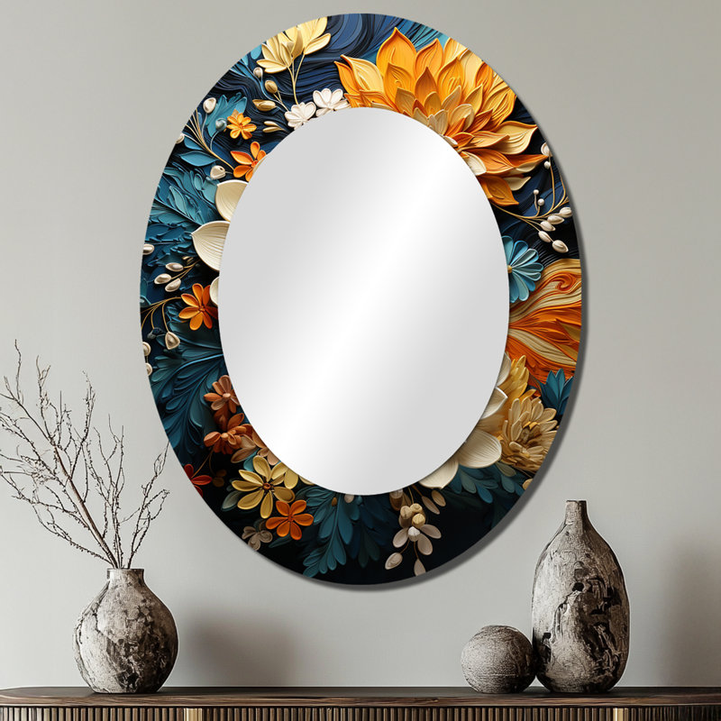 Décoration murale miroir orange orange sarcelle tourbillon II - Orange, 40 po x 30 po