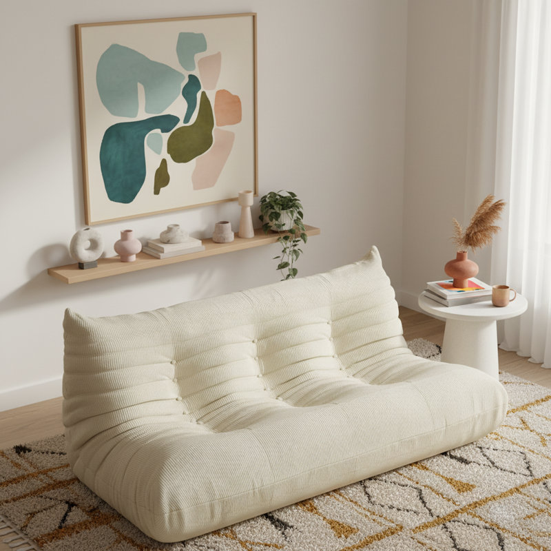 Clinchport Boneless Lazy Sofa, Bean Bag Chair, 3 Seat Sofa Compression Floor Sofa For Living Room, Bedroom, Cream