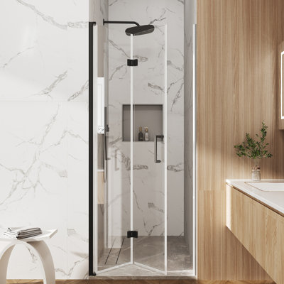 Porte de douche pliante sans cadre l 32 po x H 72 po, alliage d'aluminium, douche en verre trempé de 0,24 po