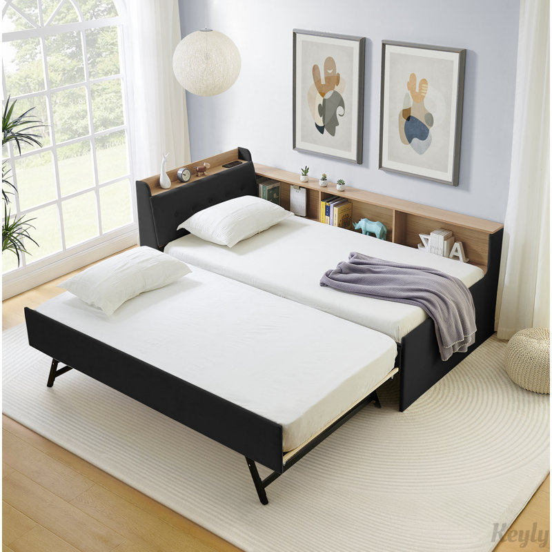 Upholstery Velvet Day Bed with Storage Headboard and Wireless Charging, Drawers and LED Lights, Black
