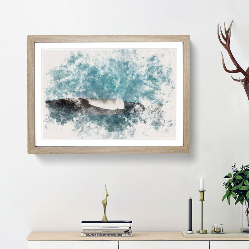 Wave Curl Watercolour - Framed Print, Oak, 62cm H x 87cm W x 2cm D