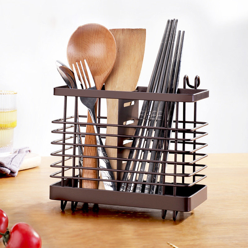 Égouttoir en fer Vaisselle de rangement en fer Support de baguettes creuses fixées au mur pour le camp de pique-nique Cuisine Comptoir Bureau