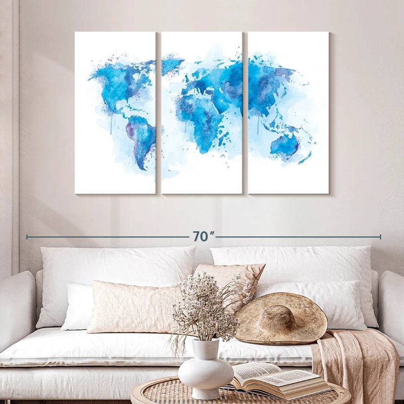 Carte du monde d'Aliaz - Blue Splash, H 36 po x l 57 po