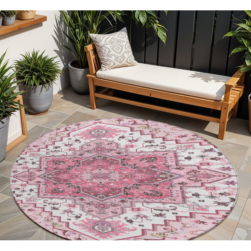 Tapis d'intérieur rond lavable oriental rose 8 pi HomeRoots