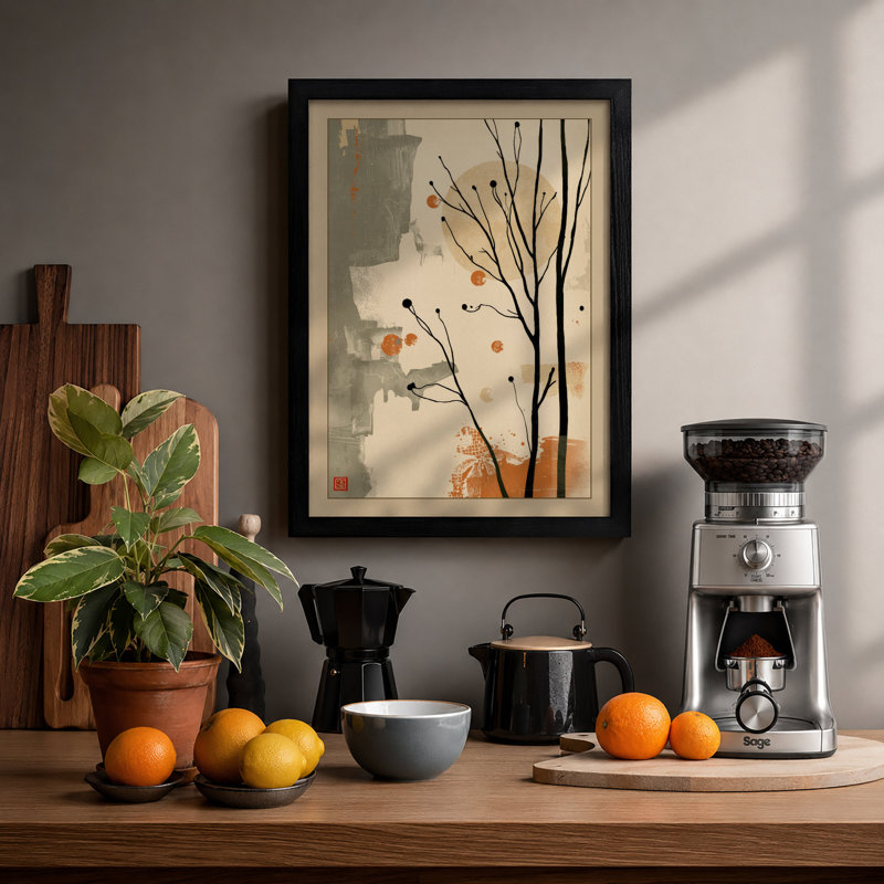 Branches in Motion Japandi - Framed Print, A2 - 59.4 x 42.0 cm, Black