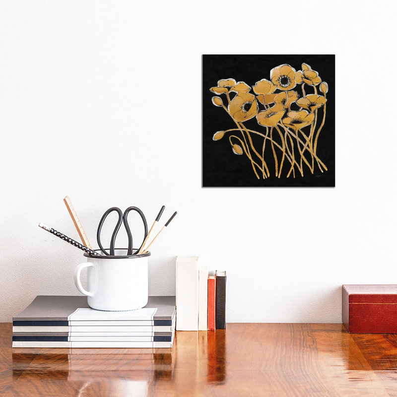 Gold Black Line Poppies I by Shirley Novak - Wrapped Canvas Painting, 30.48 cm H x 30.48 cm W