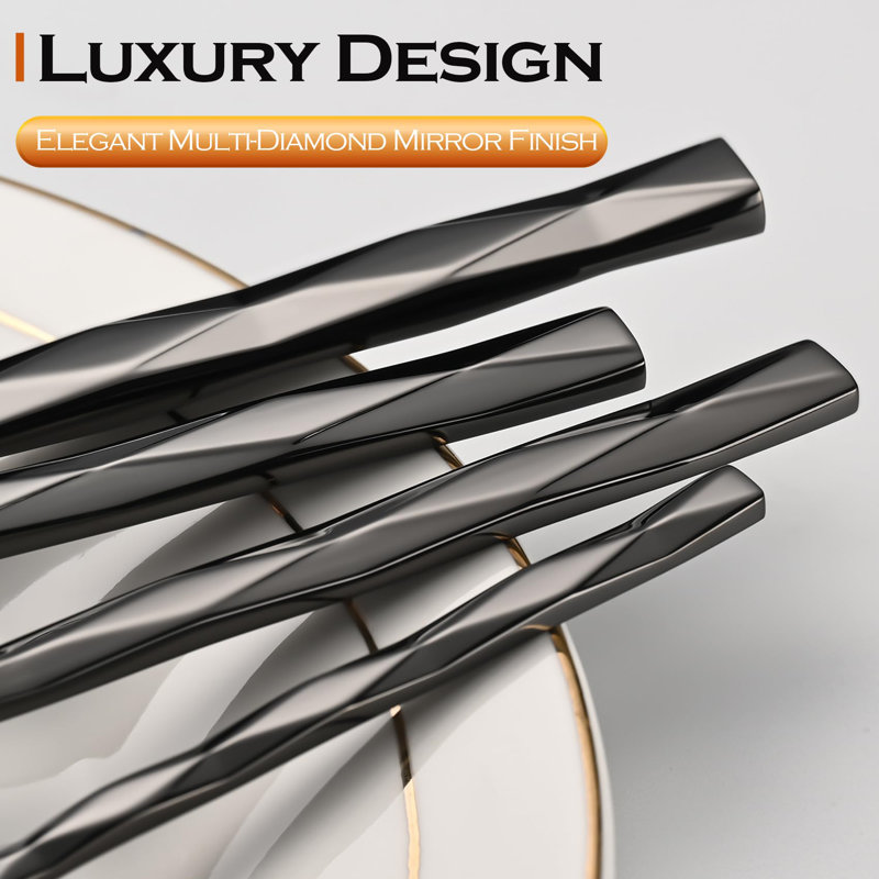 20-Piece Gold Flatware Set - Luxurious Stainless Steel Silverware For 4, Dishwasher Safe, Black