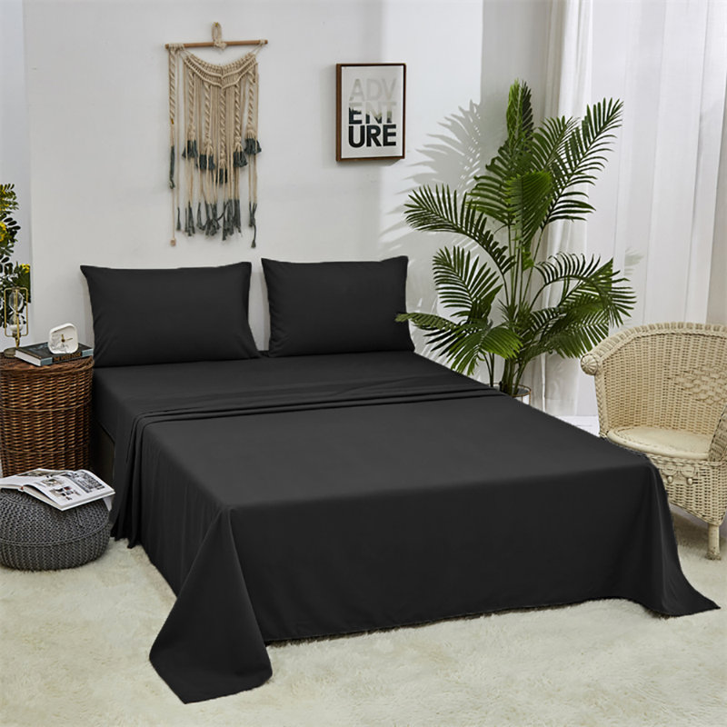 Solid Color Sheet Set 4 PCs Bedding Sheet Set 1 Fitted Sheet 1 Flat Sheet 2 Pillowcases, King Sheet Set with 2 Pillowcases