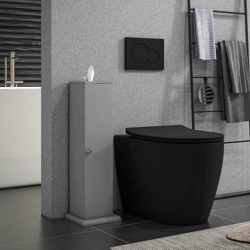 Armoire à papier de toilette grise, unité de coin de salle de bain avec portes et tablettes pour rangement de rangement