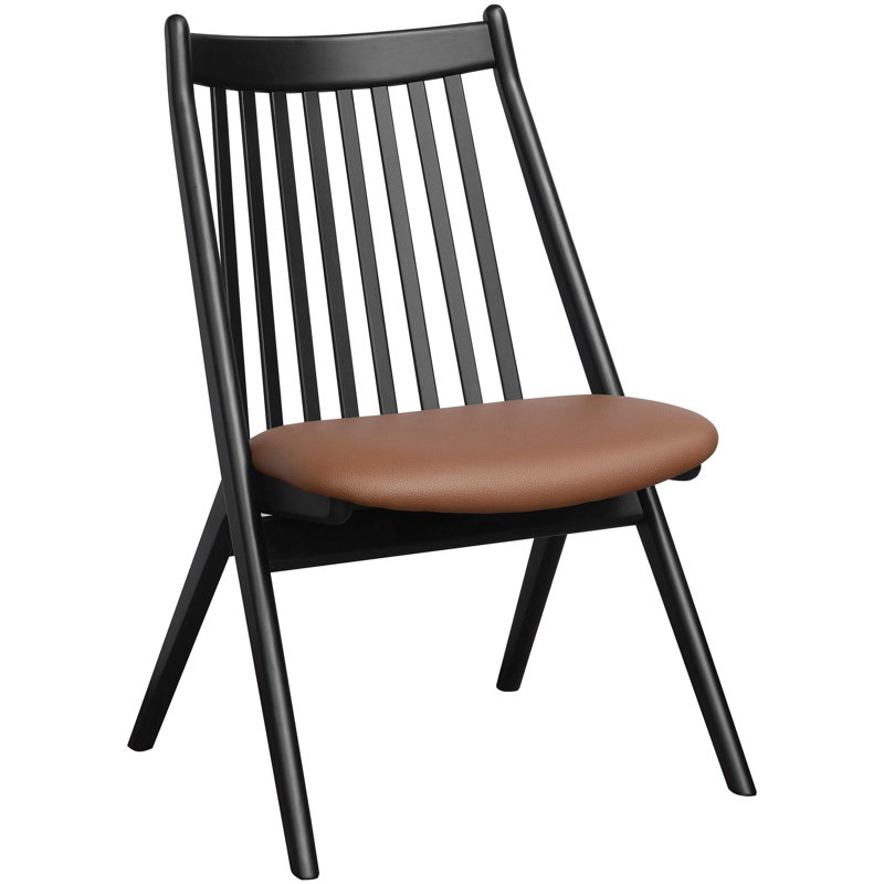Black Faux Leather and Wood Slat Back Dining Chairs, Set of 2
