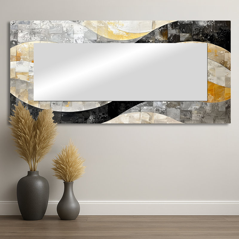 Black Grey Paint Drift Mosaic Kinetic Art II - Abstract Mirror Wall Decor - Printed On Metal, 28" x 60"