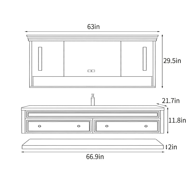 Armoire de salle de bain simple de style américain, Vert, L 67 po