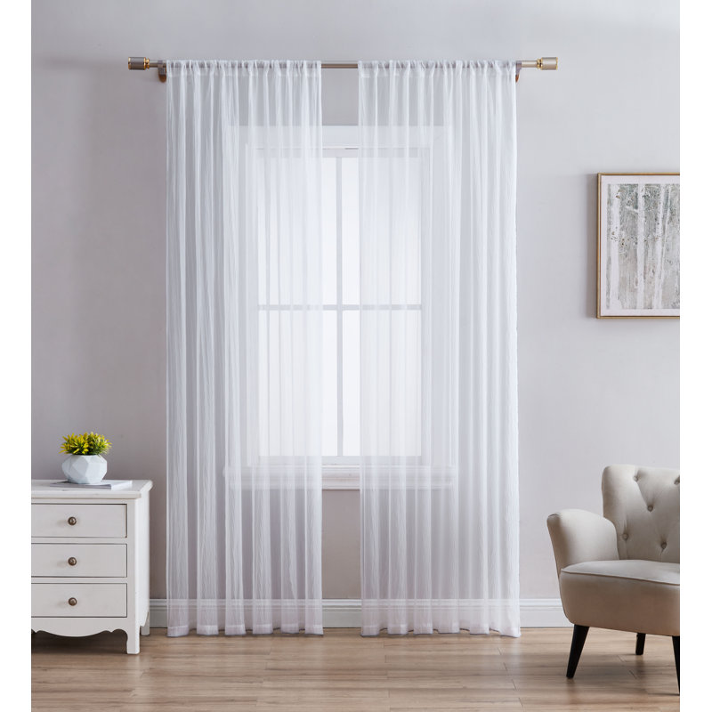 Paire de rideaux transparents avec passe-tringle Terylene, L 54 po x L 84 po, Blanc