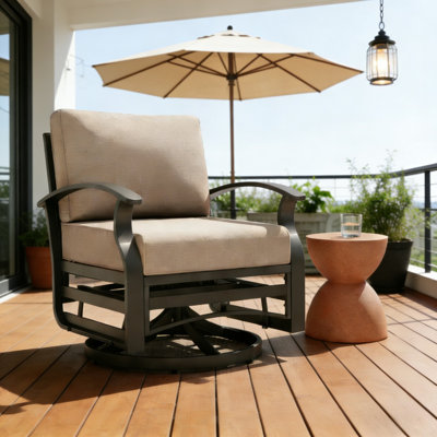 Chaise pivotante à 360 ° en aluminium avec coussin de siège et coussin de soutien lombaire