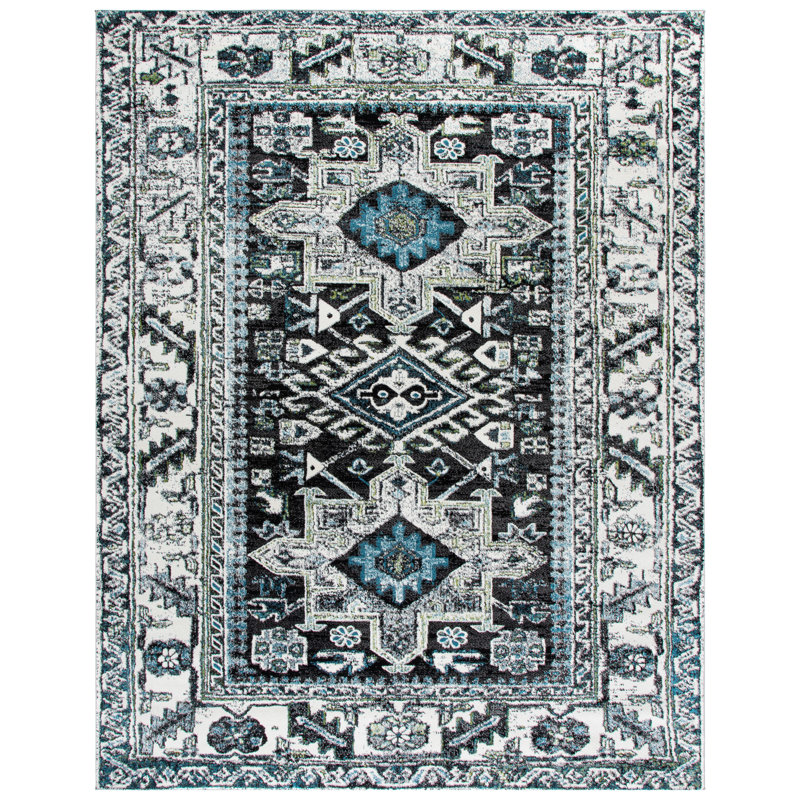 Tapis oriental gris foncé / ivoire, Rectangle 8 pi x 10 pi