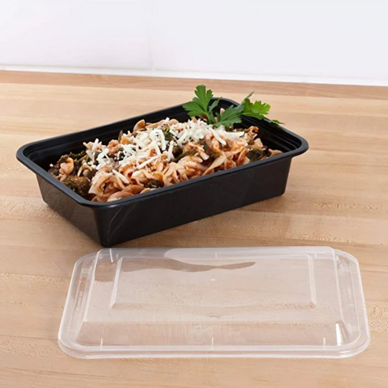 Donetia 16oz. Black Rectangular Meal Prep / Bento Box Containers with Lids