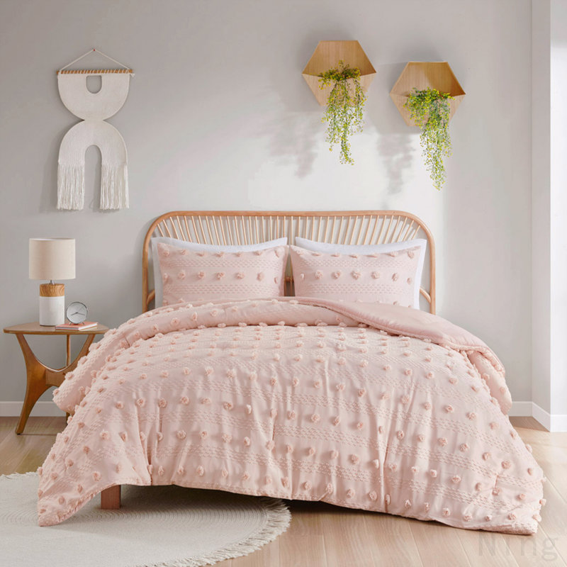 Ensemble d'édredon jacquard très grand, Rose, Édredon pour très grand lit + 2 taies décorativ