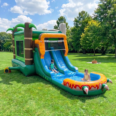 Herokiddo 26 ft. T-Rex Adventure Xl Inflatable Bounce House Combo Dual Slide, Includes Blower