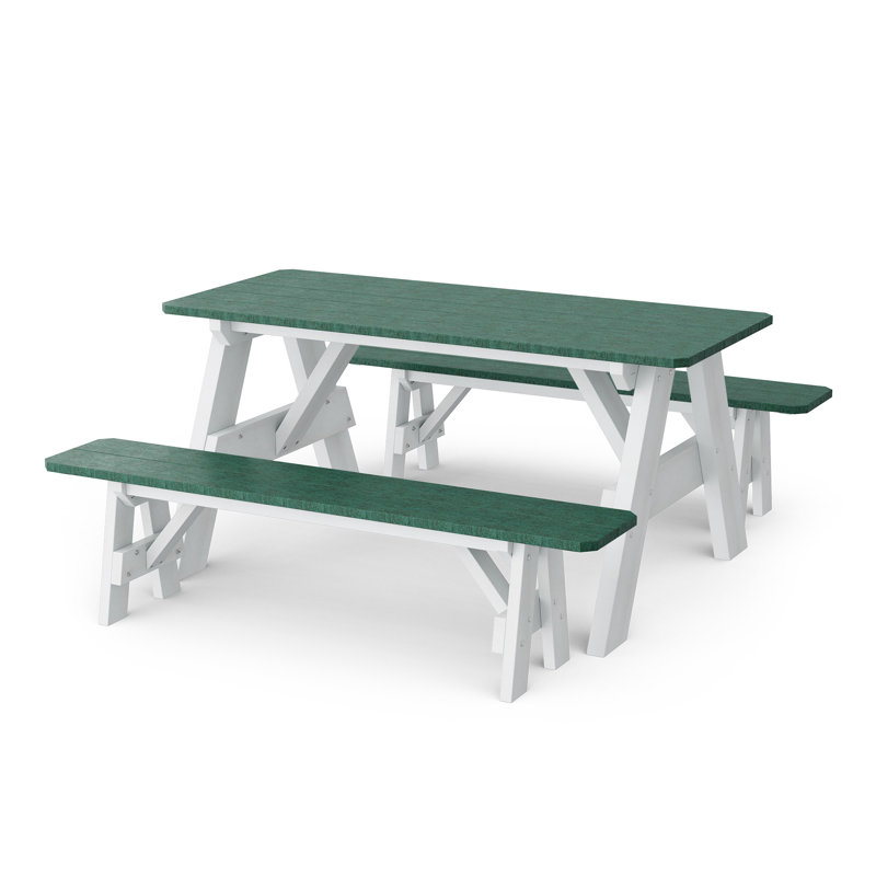 Heritage 72" Picnic Table With Detached Benches, Turf Green/White