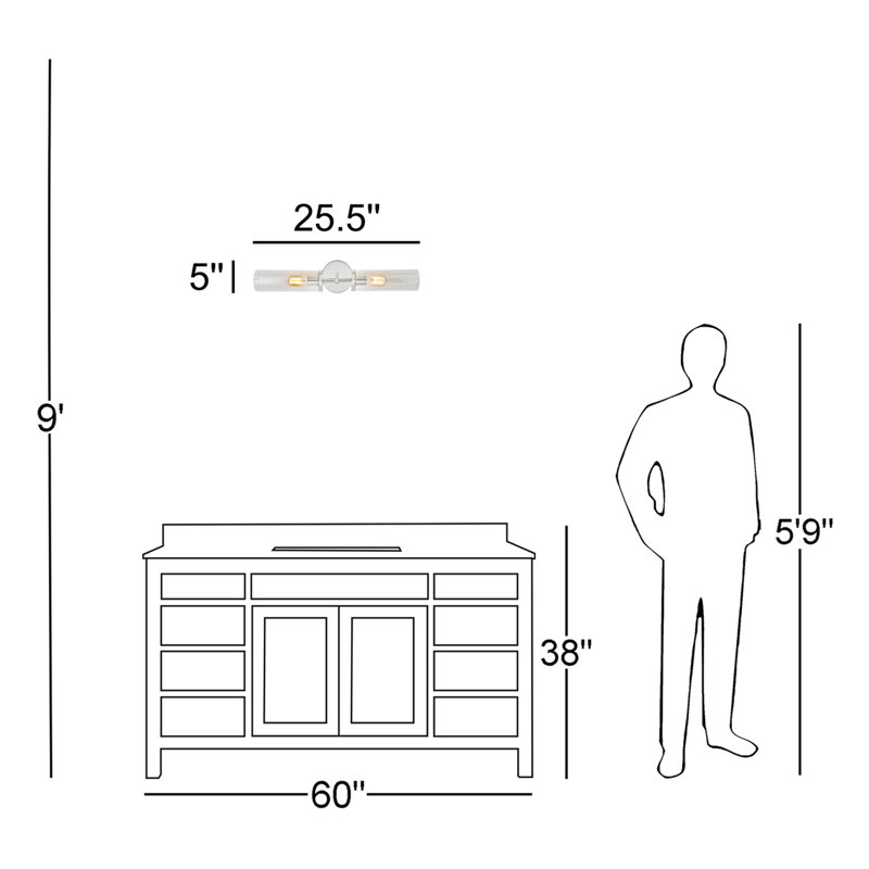 2 - Light Dimmable Bath Bar, Polished Nickel
