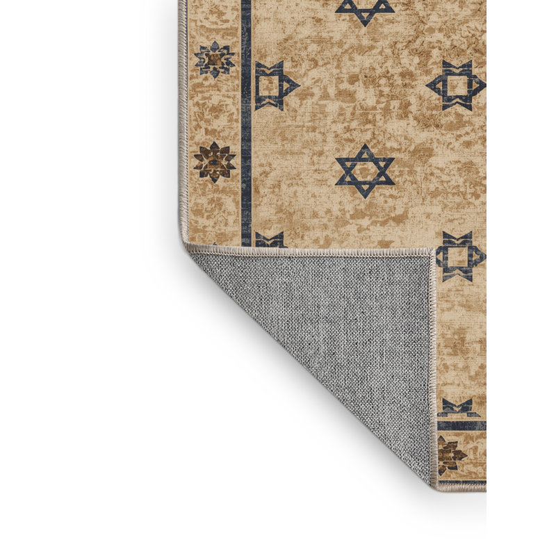 Machine Washable Alexa Hanukkah Modern & Contemporary Abstract Rug in Brown – Beige Binding, 7x10