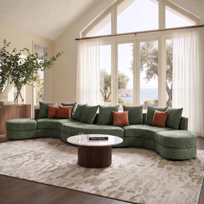 Canapé modulaire courbé 5 pièces David, Polyester forêt