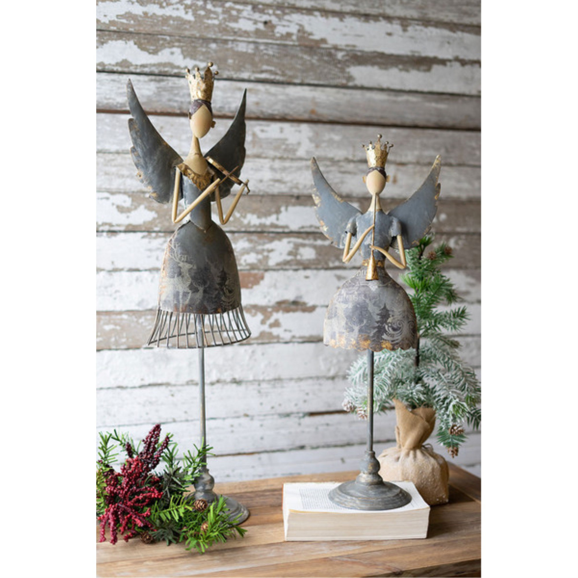 Kelly Clarkson Home Ordan Set Of Two Metal Angels Playing Musical Instruments & Reviews | Wayfair