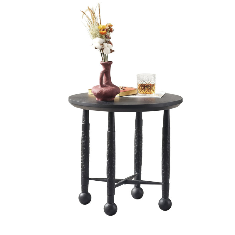 Retro Black Solid Wood Round Coffee Table
