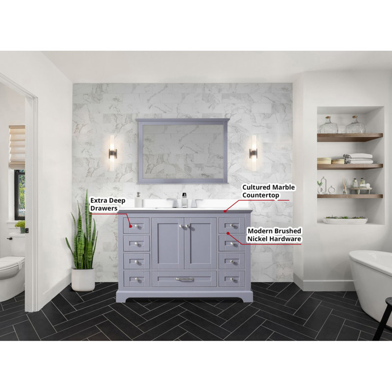 Meuble-lavabo simple gris foncé 48 po X P 22 po D, avec plateau en marbre de culture, Gris foncé
