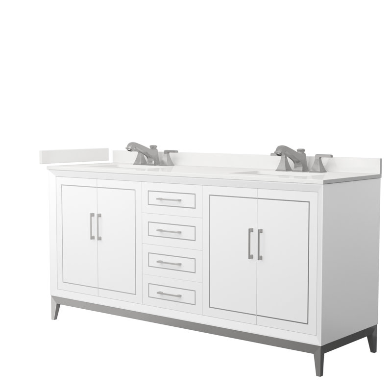 Meuble-lavabo double Marlena, WDX13306, Blanc, Nickel brossé