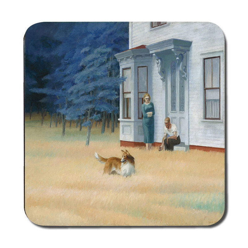 Vintage House Scene Placemat and Coaster Set with Dog Painting