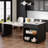 Evelyn Kitchen Island with Extendable Table and Storage, Faux Marble Top, Black-1867893845