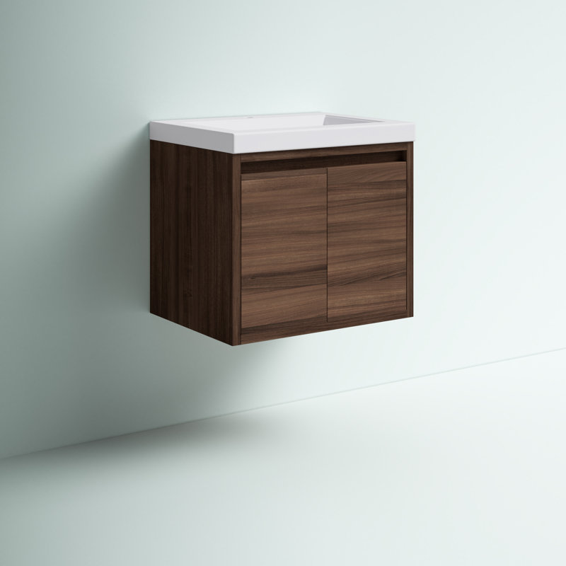 24.5" Wall-Mount Single Bathroom Vanity With Cultured Marble Top, Caramel