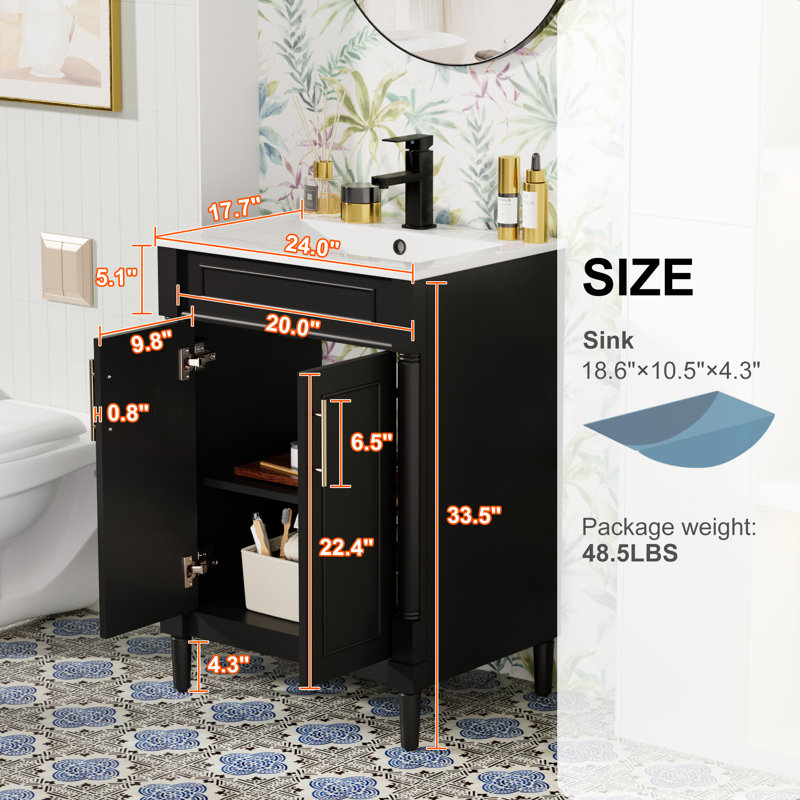 Everarda 24" Freestanding Bathroom Vanity Set with Sink Top, Faucet, Painted Surface, Black
