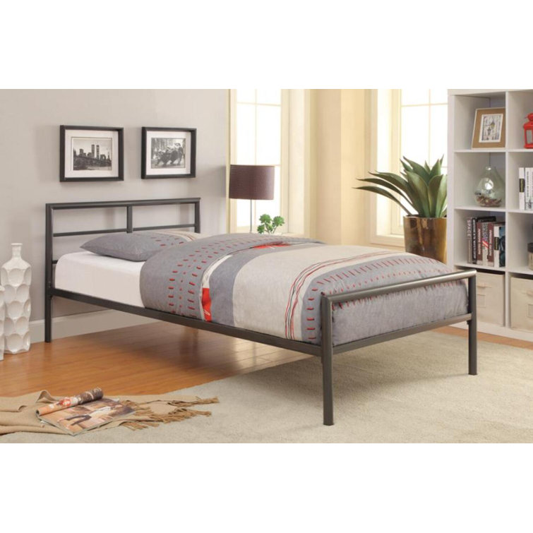 Alwyn Home Mahood Twin Metal Bed Gunmetal With Mattress | Wayfair