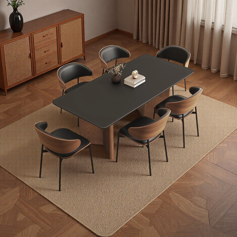 Table de salle à manger d'inspiration rétro, H 29,52 po x l 70,86 po x P 35,43 po, 7 pièces : table, 6 chaises