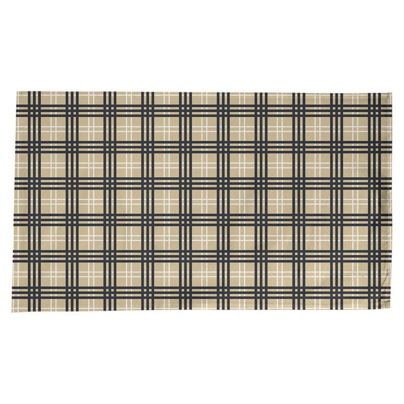 Football Luxury Plaid Cotton Blend Tablecloth, Old Gold/White/Black