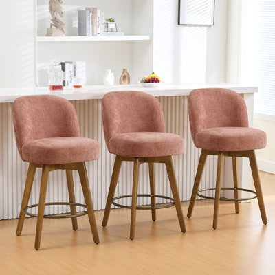 26" 3PCS Swivel Upholstered Counter Stool With Solid Wood Frame And Mid Back
