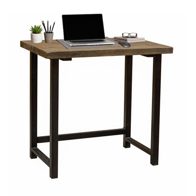 Petit bureau en métal et bois massif de 32 po de large Rundell Pomona avec variations de bois, finition laquée durable et niveleurs de plancher en nylon, meubles de bureau personnel, meubles d'appoint