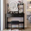 Ensemble coiffeuse avec miroir DEL rond et tabouret rembourré-1655423376