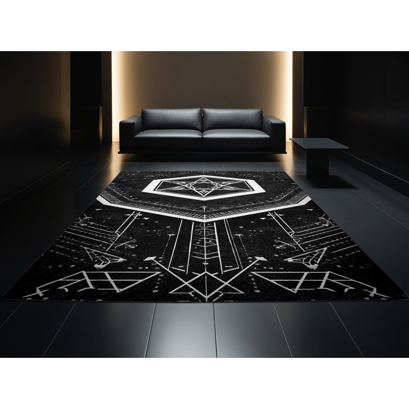 Tapis noir moelleux moelleux Evart, 7 x 9