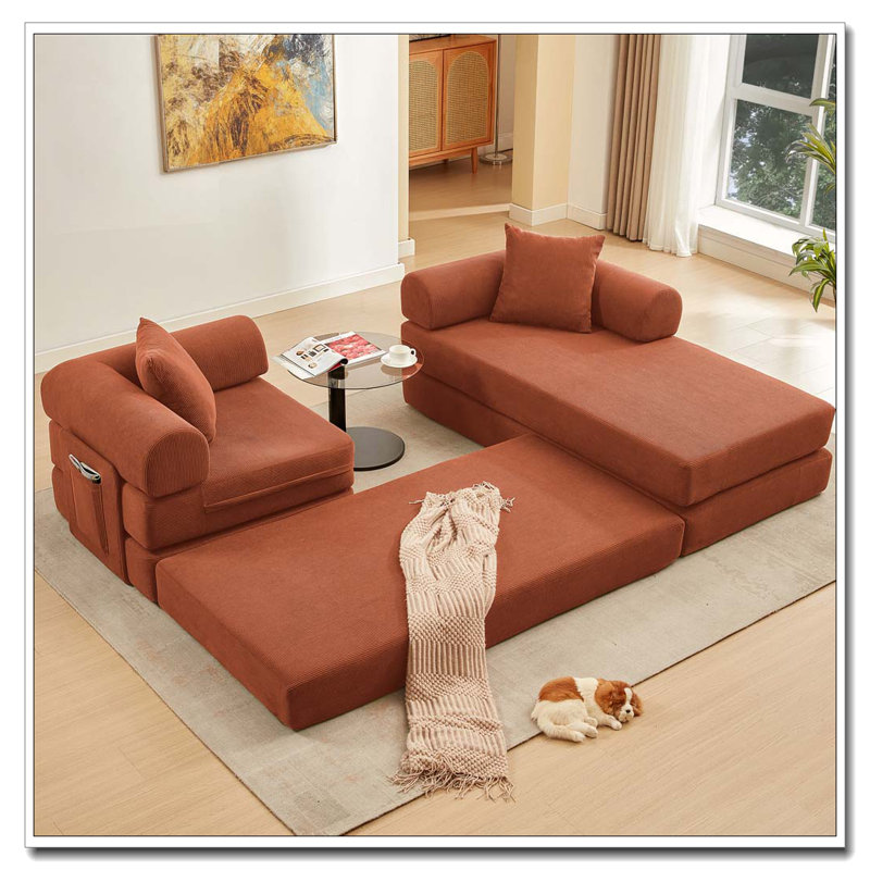 Canapé modulaire en velours côtelé sans assemblage, Orange