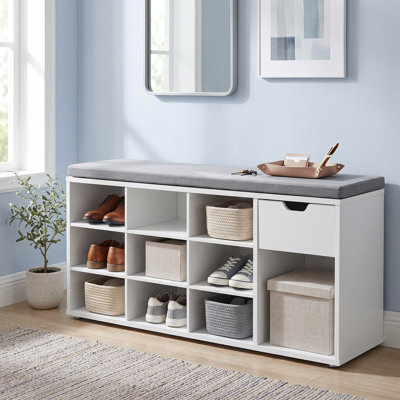 10 Pair Shoe Storage Bench With Drawer