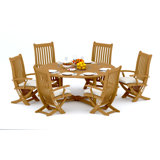 8 Pcs Grade-A Teak Wood Dining Set: 72" Round Table And 7 Warwick Reclining Arm Chairs #11Wa1707