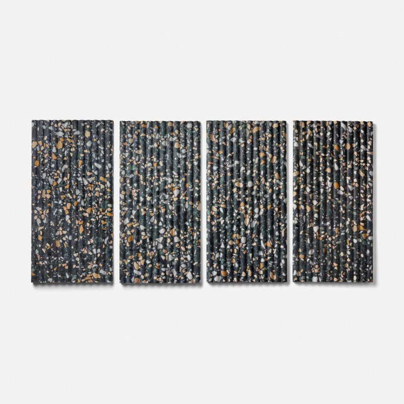 Terrazzo Italy Fluted 12x24 Honed Terrazzo Tile, Cava Nott Black