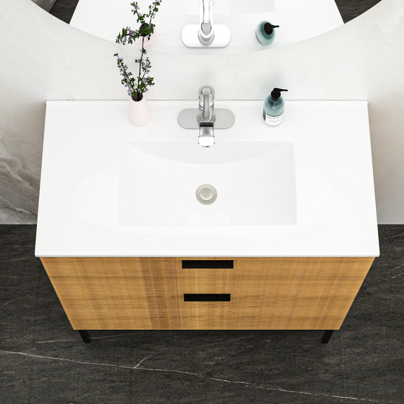 Rectangular White Ceramic Vanity 36"X18" - Stain , Smooth Finish, Generous Space Bath Smooth, Ample Storage