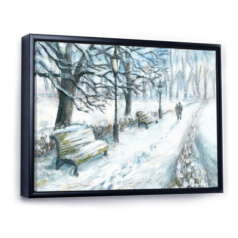 Winter Park At Christmas - reproduction de cadre flottant sur toile, H 30 po x l 40 po x P 1,5 po, Cadre flottant noir