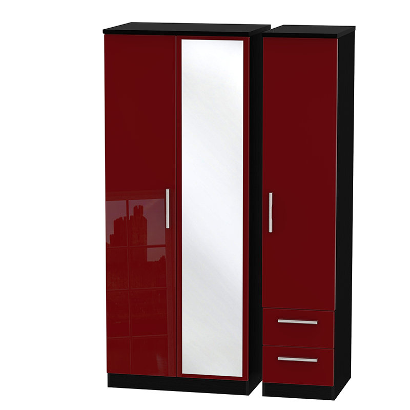 Yvette 3 Door Manufactured Wood Wardrobe, Black, 182.5 cm H x 111 cm W x 53 cm D