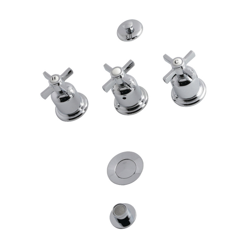 Kingston Brass Millennium Three-Handle Vertical Spray Bidet Faucet with Brass Pop-Up, Polished Chrome