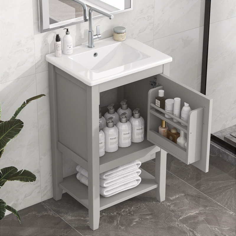 Meuble-lavabo simple de 20 po avec plateau en céramique Shavit, Gris